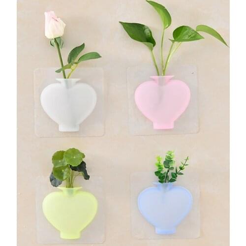 1 piece silicone adhesive creative non-marking wall flower vase hydroponic container office home decoration supplies