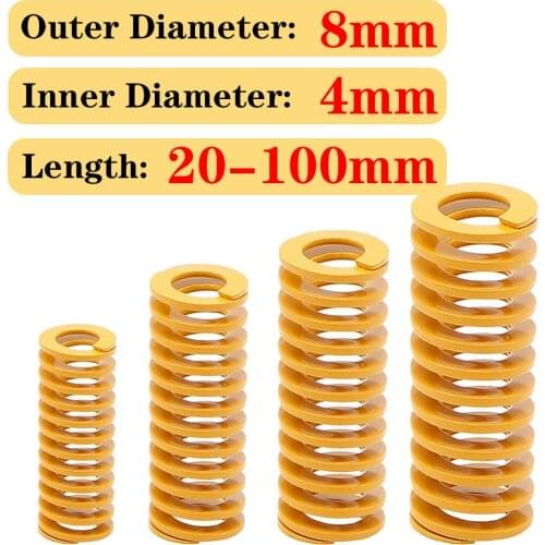 10 Pieces, Yellow Heated Bed Springs, 8mm OD 20-100mm Long, Loading Die Mold Spring, TF8*4*L, Yellow