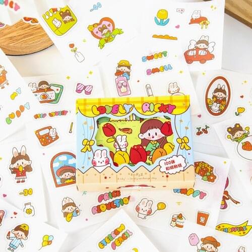 100sheets Kawaii Stationery Stickers Cute exchange shop Diary Planner Decorative Mobile Stickers Scrapbooking DIY Craft Sticker