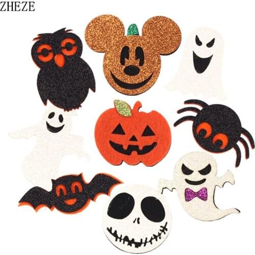 17Pcs/Lot Spider Pumpkin Skull Owl Design Pads Felt For Girls Headwear Headband Children Halloween Festival DIY Accessories