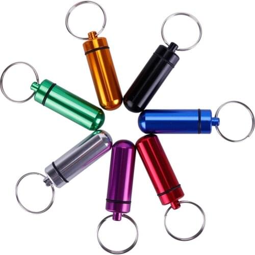 2 PCS Waterproof Aluminum Pill Box Case Bottle Holder Container Keychain Medicine Box Organizer #273518