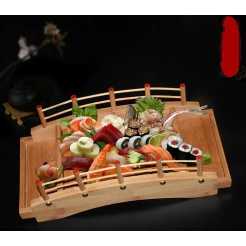 2020 Sashimi sushi platter sushi bridge sushi container japanese and korean tableware japanese cuisine wooden arched bridge