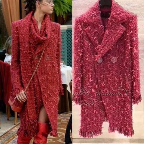 2021 Spring Customized Product Balmy Women Coat Dark Three-dimensional Wool & Blends Coat Female Long Clothing with Scarf Free