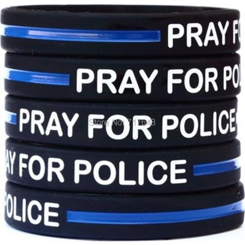 300pcs PRAY FOR POLICE Thin Blue Line wristband silicone bracelets free shipping by FEDEX
