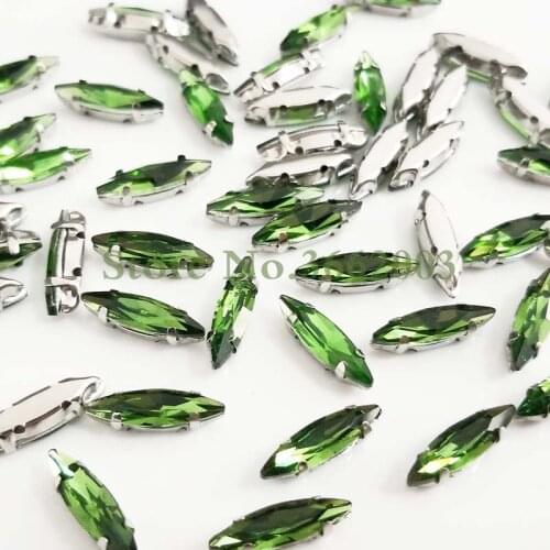 4x15mm 50pcs/pack Grass green Horse eye shape Glass Crystal sew on claw rhinestones,Diy Clothing accessories SWM41520