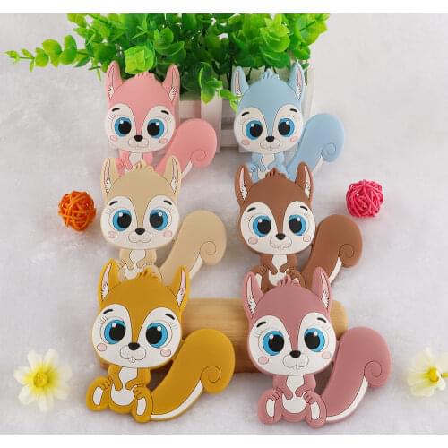 Kovict 5/10Pc Cartoon Squirrel Silicone Teether Food Grade Pendants DIY Pacifier Chain Necklace Accessories Baby Care Molar Toys
