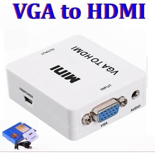 50set/lot * Mini HD 1080P Audio VGA To HDMI HD HDTV Video Converter Box Adapter With HDMI Cable For PC Laptop to HDTV Projector