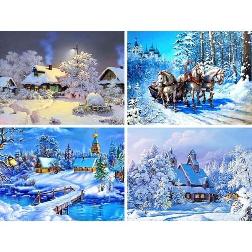 Diy 5D Diamond Painting Winter House Scenery Kit Full Drill Diamond Embroidery Snow Mosaic Art Picture Of Rhinestones Home Decor