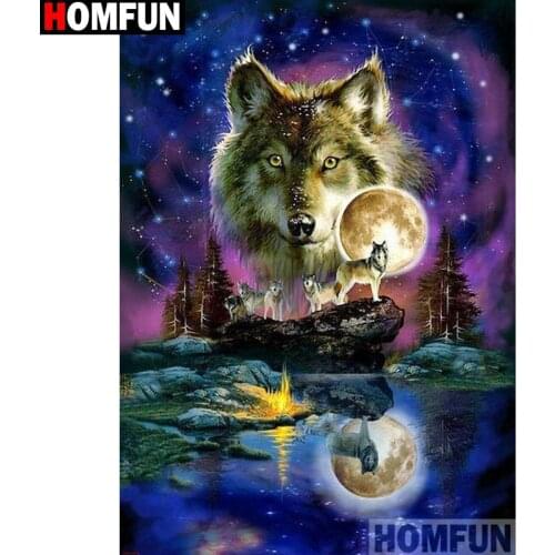 HOMFUN Full Square/Round Drill 5D DIY Diamond Painting "Animal wolf" 3D Embroidery Cross Stitch 5D Home Decor A13759