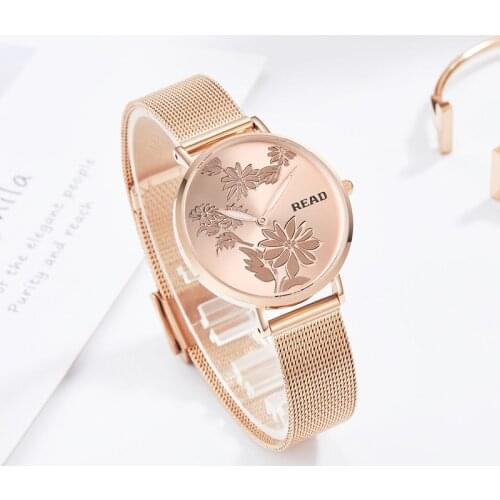 READ Women Watches Japan Quartz Movement Simple Rose Gold Female Clock Stainless Steel Mesh Ladies watch relogio feminino