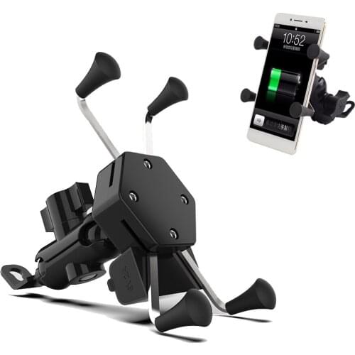 Universal Chargeable Motorcycle Phone Holder GPS 2 In 1 USB Mount Clamp Bracket Cycling Phone Support Motorbike Accessorie