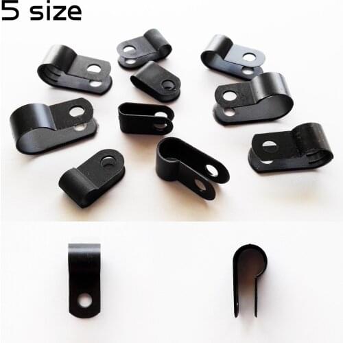 25X ID 3.3mm 5.3mm 6.4mm 8.4mm 10.4mm Black Nylon U R Shape Cable Clamp Clip UV Resistant Wire Electrical Hose Loop Fixer Holder