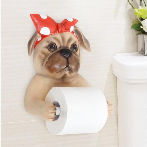 Animal Dog Tissue Box Durable Wall Hanging Mounted Bathroom resin Toilet Paper Tissue Roll Paper Holder Toilet Holder