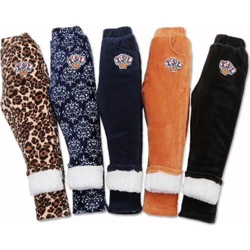 Children Winter Pants Girls Plush Velvet Thickening Trousers Kids Boys Wearing Mid Waist Warm Pants Cotton Legging Pencil Pants