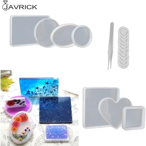 18Pcs Handmade Coaster Silicone Resin Mold Round Square Rectangle Heart Oval Bottom DIY Molds Kit Jewelry Making Tools