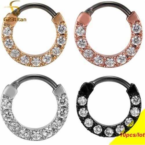 G23tItan 16G Titanium Ear Piercing AAA Zircon Crystal Septum Nose Hoop Ring Shiny Body Jewelry for Men and Women