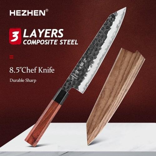 HEZHEN 8.3 Inches Chef Knife 3 Layers Composite Steel High quality Rosewood handle Kitchen Accessories