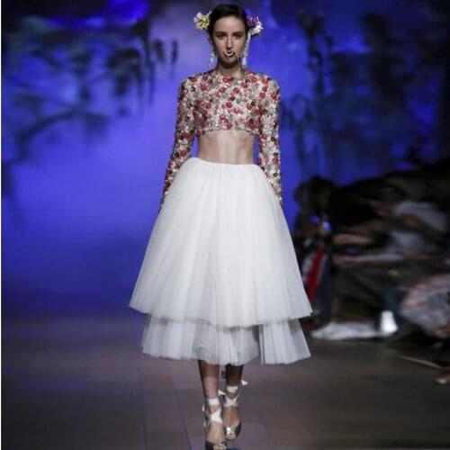 Exquisite White Tulle Skirt Custom Made High Elastic Waist A Line Mid-Calf Skirt Tiered Layered Ruffle Skirts Women 2019 Fashion