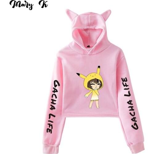 Kawaii Gacha Life Sweatshirt Girls Casual Cat Cropped Hoodies Female Pullover Crop Top Womens Hoodie Gacha Life Clothes