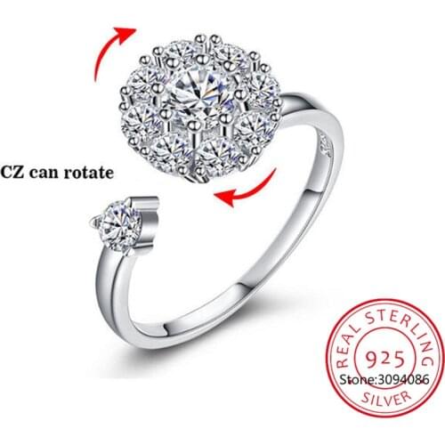 Rotate Rings 925 Sterling Silver Ring For Women Fashion Rotatable CZ Crystal Open Knuckle Toe Rings Wedding Jewellry