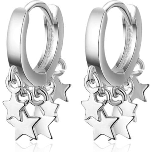Korean version of the temperament simple personality wild two-color stars female models silver plated Ear rings YE029