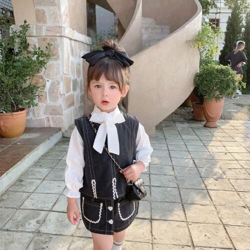 2021 Autumn Girls' Korean Style Jumper Dress Suit Baby Girls' Temperament Suit Vest Short Skirt Two-Piece Suit