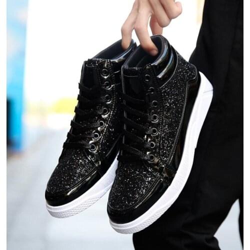 Male Skate Shoes Silver pink Lovers sequined Shoes Rivets Punk Glitter shoes Men Sneakers Youth High Top Street Flats sd45