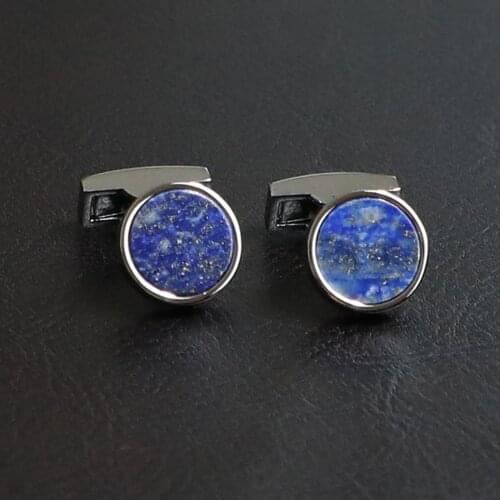 Round Silver Tone Lapis Lazuli Stone Cufflinks Fathers Day Gift Cuff Links Birthday Gifts Cuff Links
