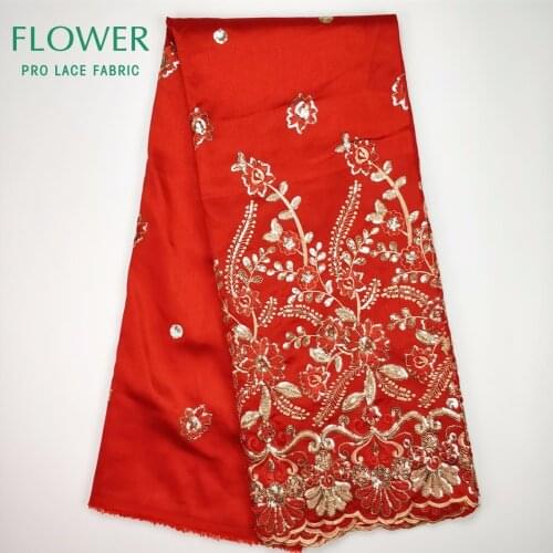 Gold Sequined Embrodiered George Lace Fabric Red For Party Dresses Fabric India Tissu Flower Guipure Silk Lace Sequins Fabric
