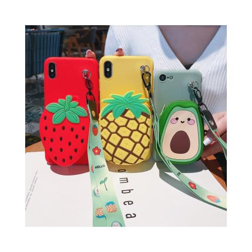 3D Cute Wallet Case for Samsung Galaxy Note 10 Lite A81 M60S A71 A51 Cover with Lanyard Strawberry Avocado Pineapple case