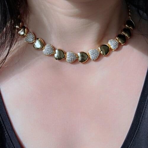 Fashion Heart Choker Necklace Gold Plated Chain Cubic Zirconia Silver Color Love Heart Necklace Women Punk Jewelry accessories