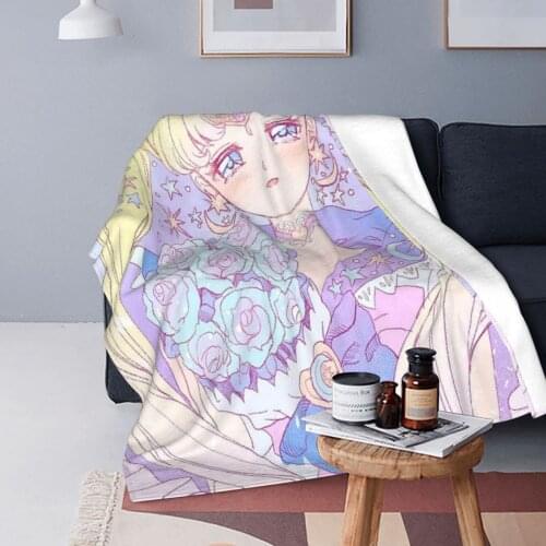 Moon Girl Blankets Flannel Spring Autumn Anime Manga Cute Girl Multifunction Super Soft Throw Blanket for Home Couch Quilt