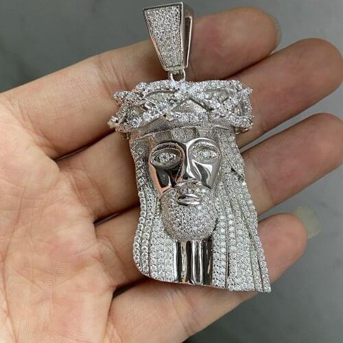 Mosangnai 925 Silver Iced Out Moissanite VVS Diamond Jesus Head Pendant Necklaces For Men