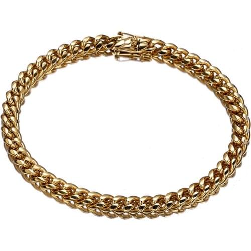 Unique Gold Color Miami Curb Link Chain Bracelet For Mens Womens Jewelry Stainless Steel 6mm Shiny Dragon Clasp