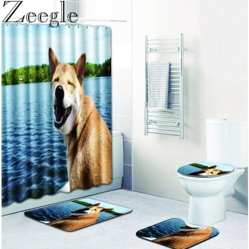 Zeegle Lovely Dog Pattern Non Slip Bathroom Bath Mat Shower Curtain Bathroom Floor Mats Memory Foam Bathroom Toilet Rugs