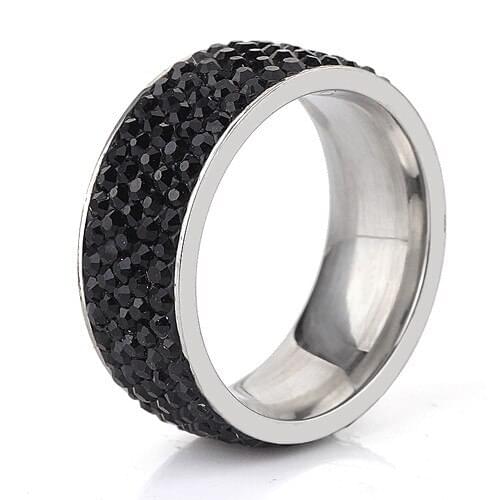 Wholesale jewelry gift rings for women Black Crystal rings Delicate Stainless Steel Lady Ring