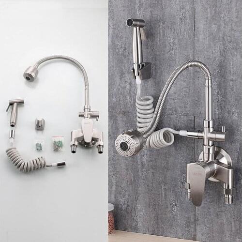 Exposed install kitchen faucet hot and cold water sink tap wall mounted outlet pipe