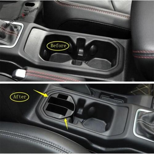 Yimaautotrims Front Seat Water Cup Holder Storage Container Box Cover Trim For Jeep Wrangler JL 2018 - 2020 Interior Mouldings