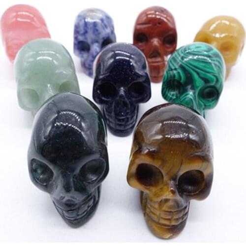 1AN1V Wholesale Mixed Color Natural Stone Skull Shape Pendant Charm 12PCS/Lot For Halloween Furnishing Articles Free Shipping