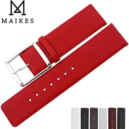 MAIKES Watch Accessories Red Soft Strap Genuine Leather Watchband 16mm 18mm 20mm 22mm Watch band For CALVIN KLEIN Wristband