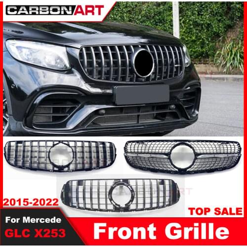 GLC X253 AM G-style Front Racing Mesh Grill for MB X253 GLC200 GLC250 GLC300 GlC450 Sport Version Silver 2016