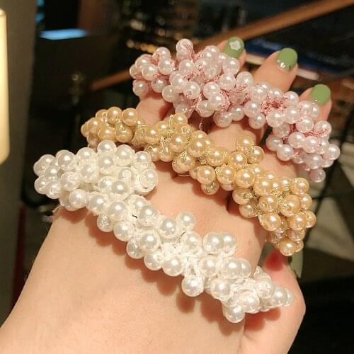Fashion Pearls Beads Headband Elastic Rubber Hair Band Elegant Headwear Women Girl Hair Rope Scrunchy Ponytail Hair Accessories