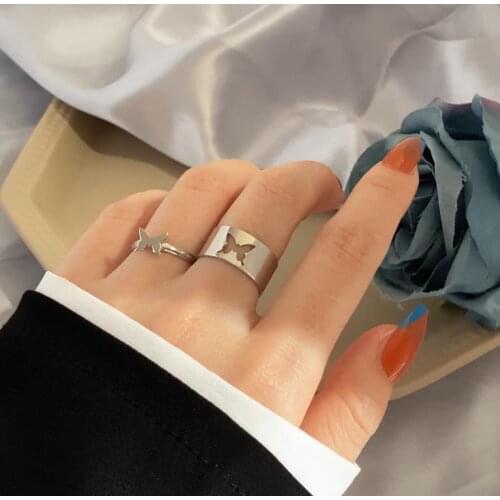 EN Trendy Gold Color Heart Butterfly Rings Set For Women Men Moon Star Dolphin Adjustable Open Finger Rings Set Party Jewelry