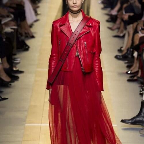 Natural Leather Women Lambskin Leather Bomber Biker Jacket Long Sleeves 100% Sheepskin Leather Coat H629