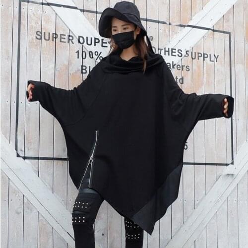 Loose Fit Oversized Asymmetrical Sweatshirt New Round Neck Batwing Long Sleeve Women Big size Fashion Spring 2020