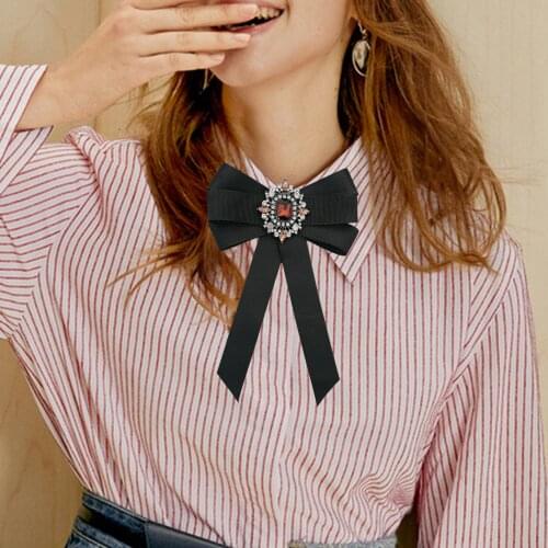 Korean Vintage Big Fabric Bow Tie Brooches for Girl Women Fashion Black Cloth Shirt Corsage Neck Tie Wedding Party Accessories