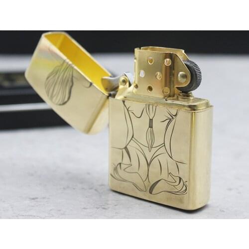 Zorro Brass Sexy Lady Windproof Cigarette Cigar Lighters Flint Fire Kerosene Lighter Smoking Accessories Gadget for Men with Box