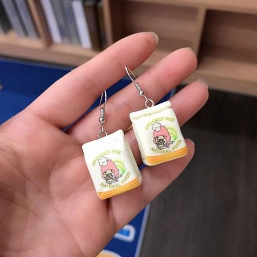 1Pair New Korean Kawaii Funny Flour Sack Drop Earrings For Women Girl Cute Snack Statement Earring Fashion Jewelry 2021 EC234