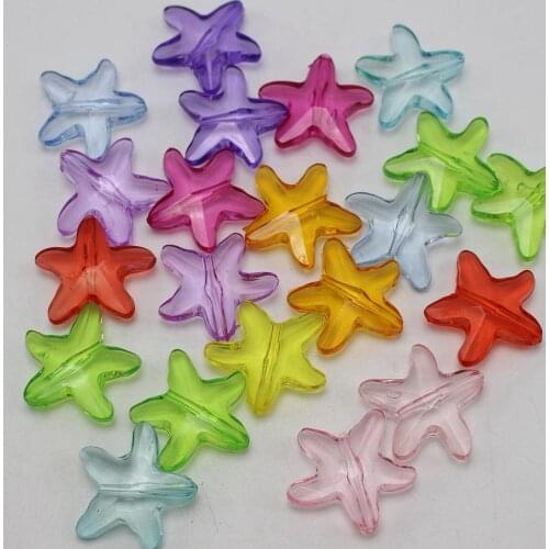 100 Mixed Colour Transparent Acrylic Sea Star Starfish Beads Charms 16mm