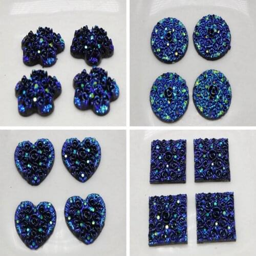 100 Deep Blue Floral Acrylic Flatback Cabochons 11mm Craft DIY Various Shape